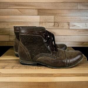 Wanted Womens 8.5 Brown Lace Leather Lace Up Ankle Boots Western Cowboy boho